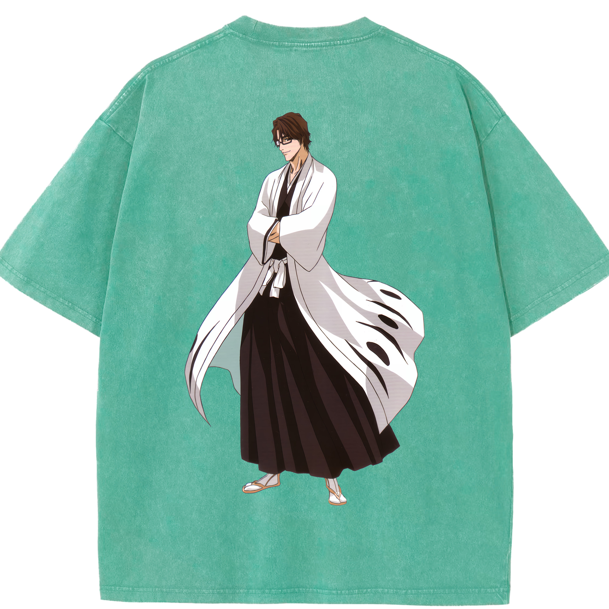 （画像用） ブリーチ 藍染 惣右介（あいぜん そうすけ） BLEACH Aizen Sousuke 綿100% ヴィンテージ風 半袖Tシャツ（背面プリント）